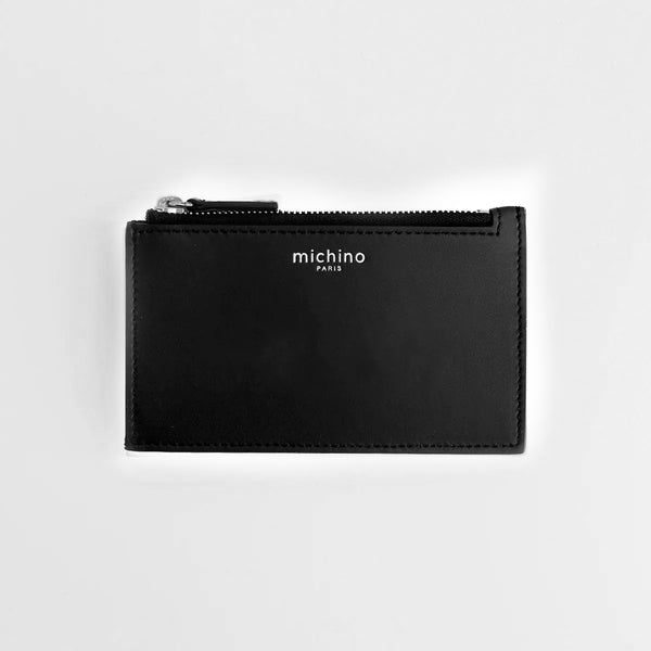 LEATHER ZIP CARD HOLDER BLACK