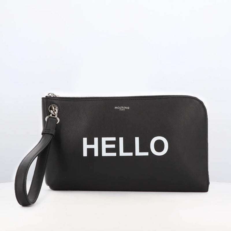 LEATHER CLUTCH HELLO BLACK