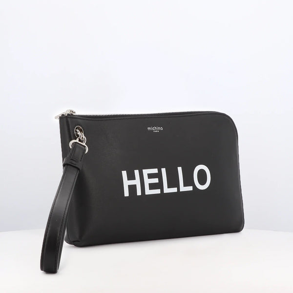 LEATHER CLUTCH HELLO BLACK