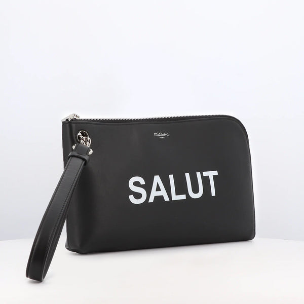 POCHETTE SALUT EN CUIR NOIR