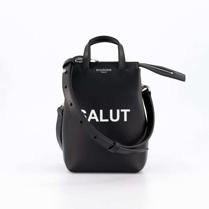 LEATHER SHOULDER BAG NOTRE-DAME NANO SALUT BLACK