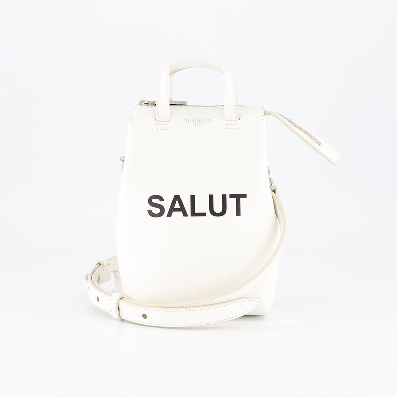 LEATHER SHOULDER BAG NOTRE-DAME NANO SALUT WHITE – Michino Paris