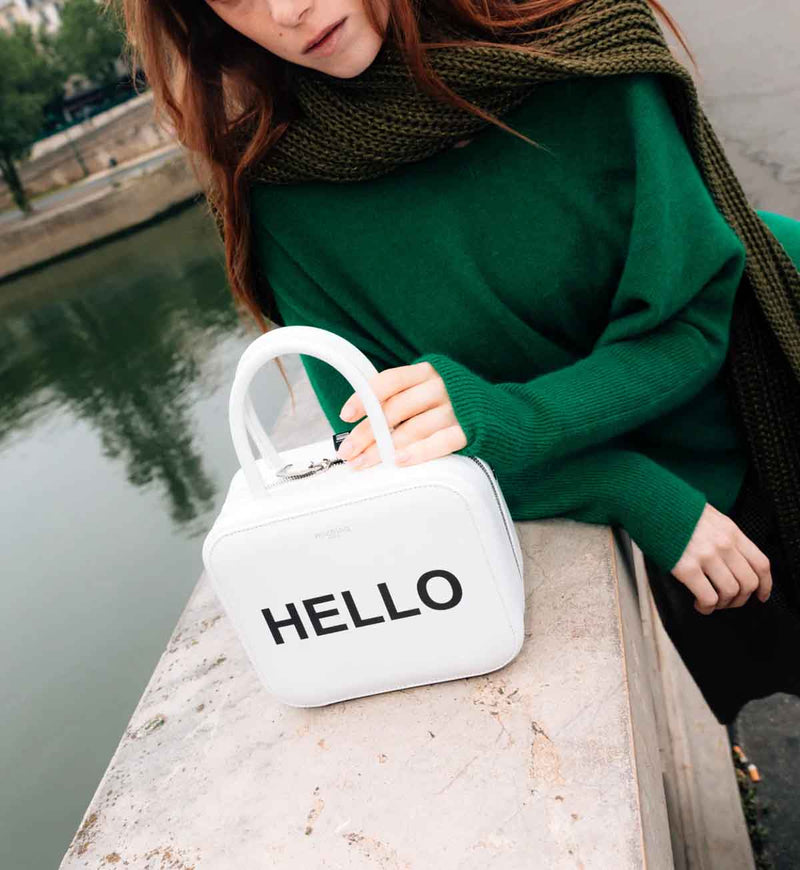 LEATHER HANDBAG PIGALLE SMALL WHITE HELLO