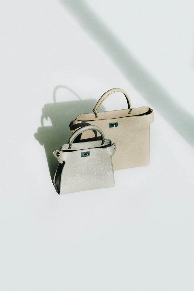 LEATHER HANDBAG LUTECE NANO TAUPE