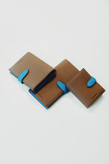 LEATHER LONG THIN WALLET TAUPE / TRANSAT BLUE