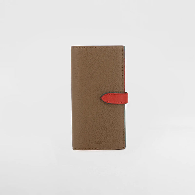 LEATHER LONG THIN WALLET TAUPE / RED
