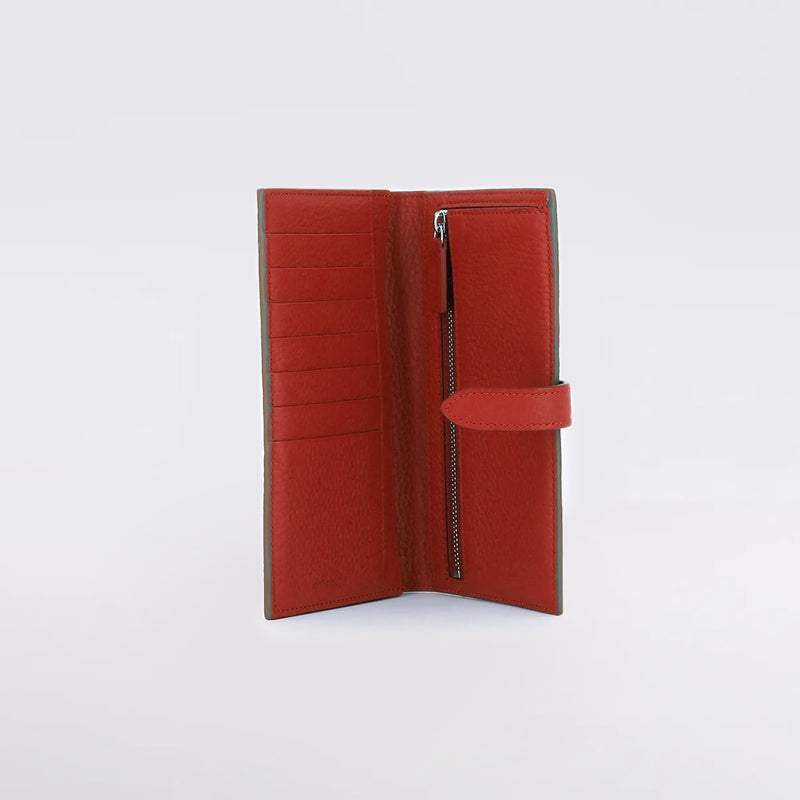 LEATHER LONG THIN WALLET TAUPE / RED