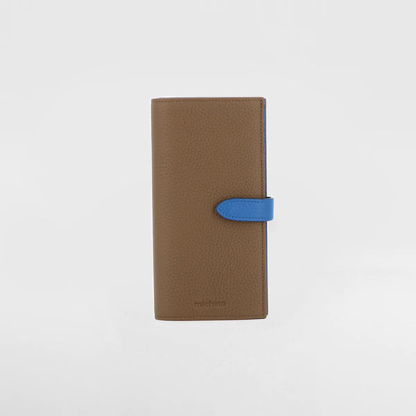 LEATHER LONG THIN WALLET TAUPE / TRANSAT BLUE