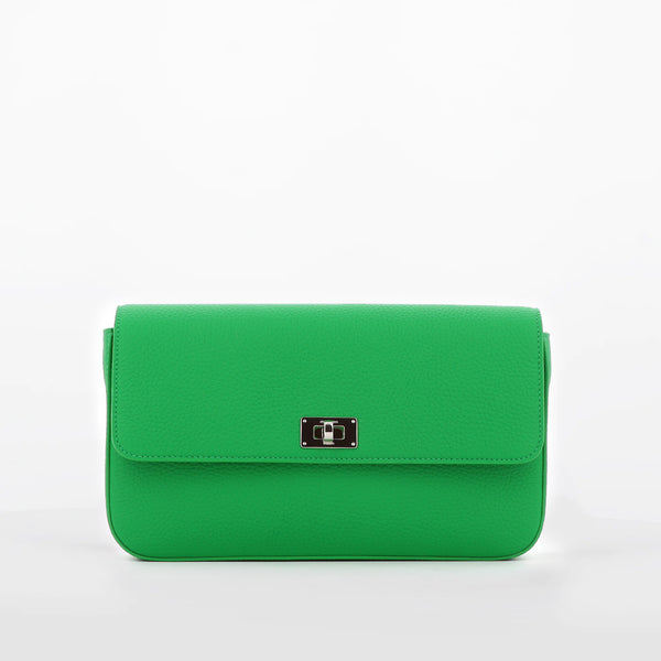 LEATHER FLAP BAG MADELEINE PM GREEN BAMBOO
