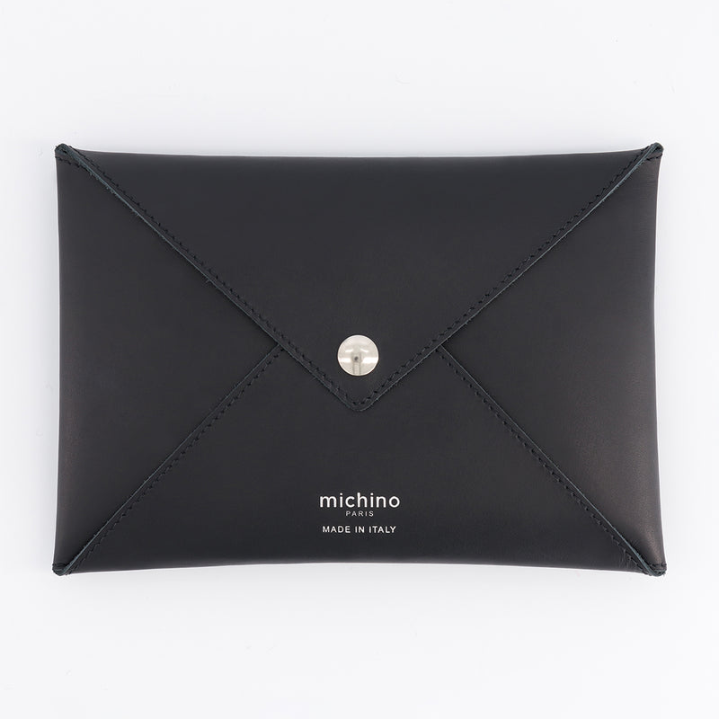 black leather envelope pouch