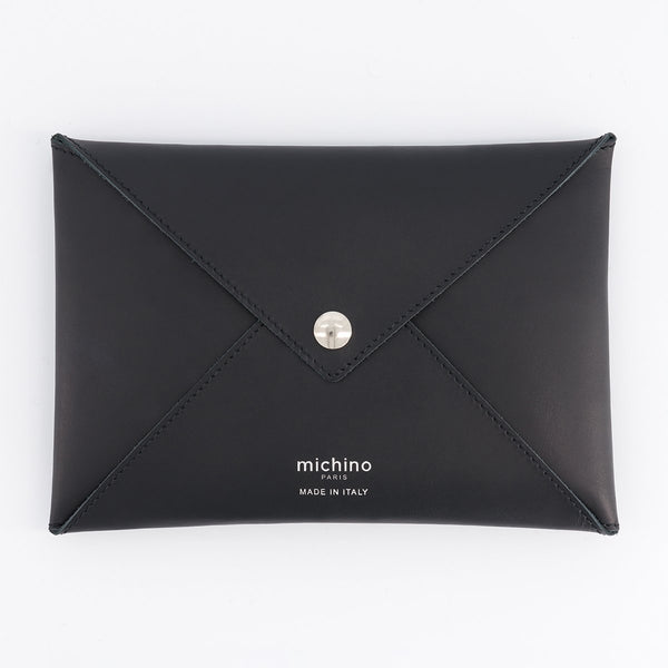 black italian leather envelope pouch