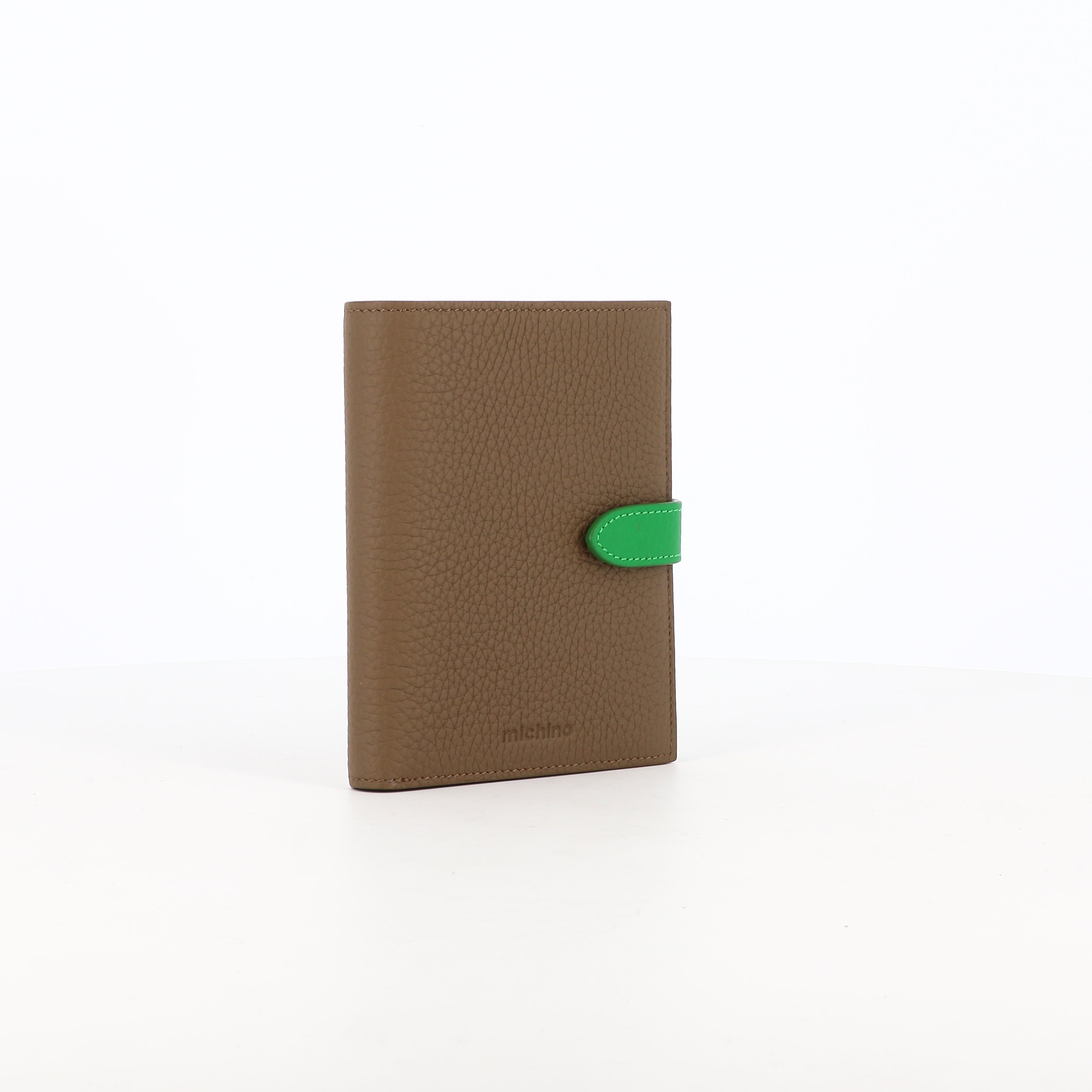 PORTEFEUILLE MOYEN EN CUIR TAUPE / VERT BAMBOU