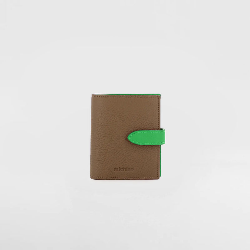 LEATHER BIFOLD WALLET TAUPE / GREEN BAMBOO