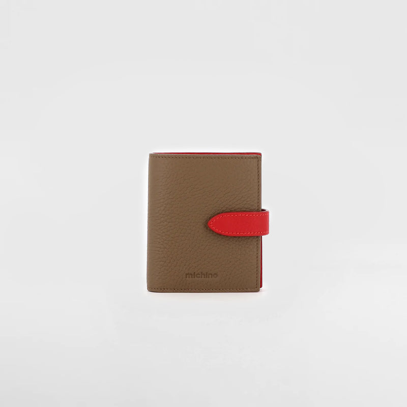 LEATHER BIFOLD WALLET TAUPE / RED