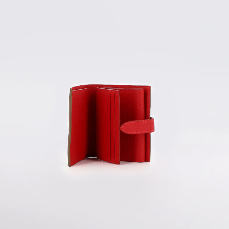 LEATHER BIFOLD WALLET TAUPE / RED
