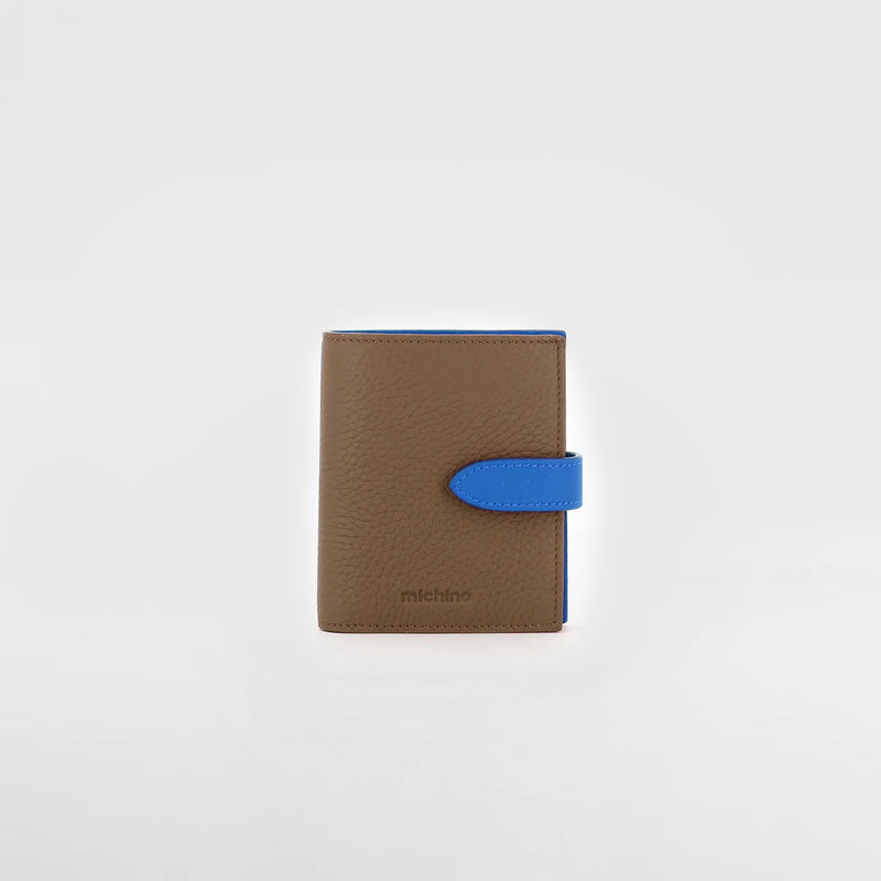 LEATHER BIFOLD WALLET TAUPE / TRANSAT BLUE – Michino Paris