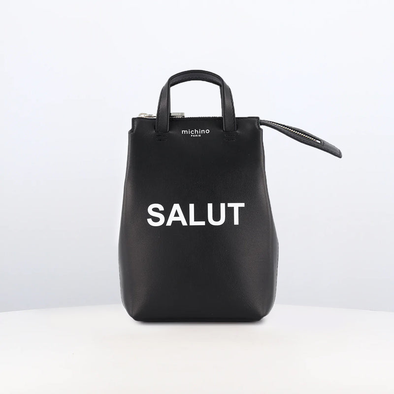 LEATHER SHOULDER BAG NOTRE-DAME NANO SALUT BLACK
