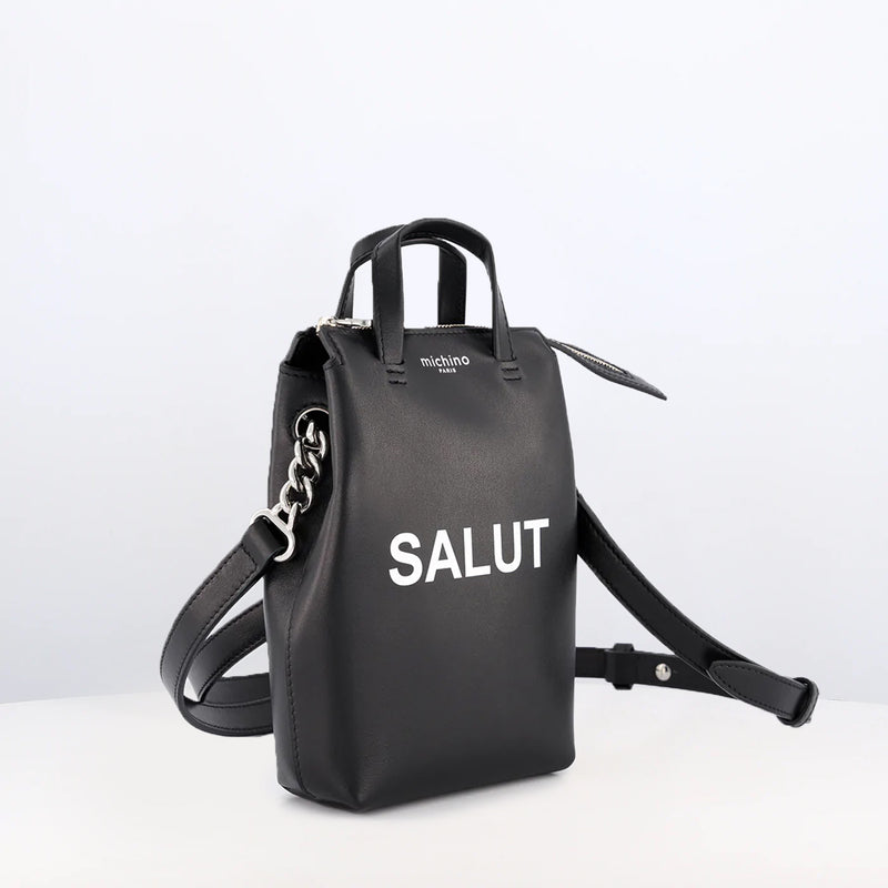 LEATHER SHOULDER BAG NOTRE-DAME NANO SALUT BLACK