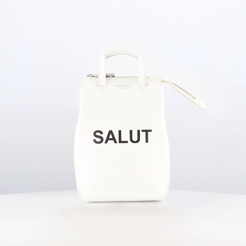 LEATHER SHOULDER BAG NOTRE-DAME NANO SALUT WHITE