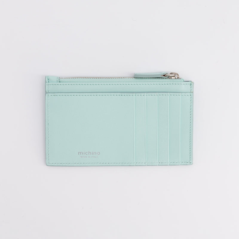blue leather zip card holder