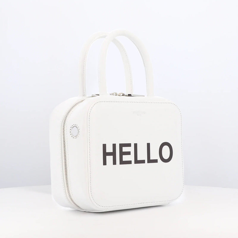 LEATHER HANDBAG PIGALLE SMALL WHITE HELLO