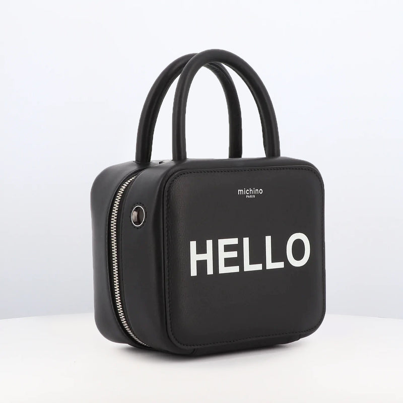 LEATHER HANDBAG PIGALLE MINI BLACK HELLO