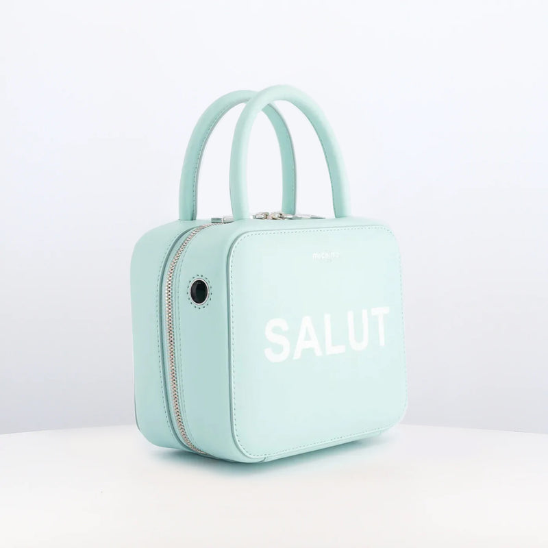 SAC À MAIN EN CUIR PIGALLE MINI SALUT BLEU CARAÏBES