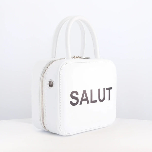 LEATHER HANDBAG PIGALLE SMALL WHITE SALUT