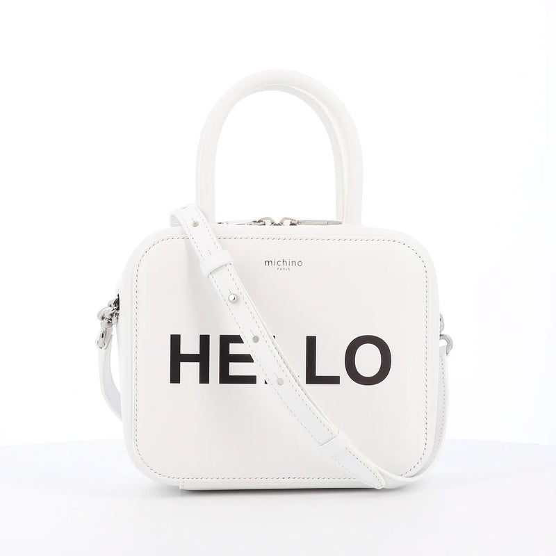 LEATHER HANDBAG PIGALLE SMALL WHITE HELLO