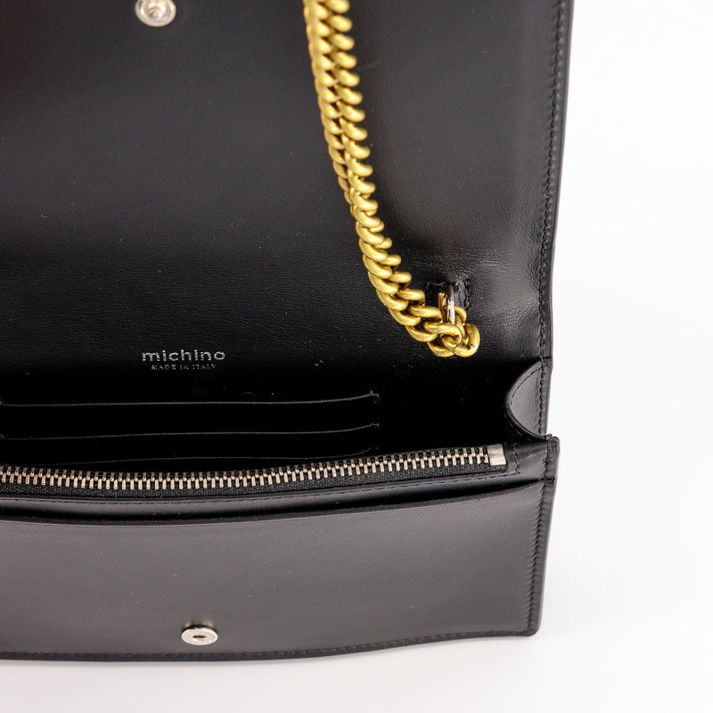 LEATHER BLACK WALLET ON CHAIN SALUT