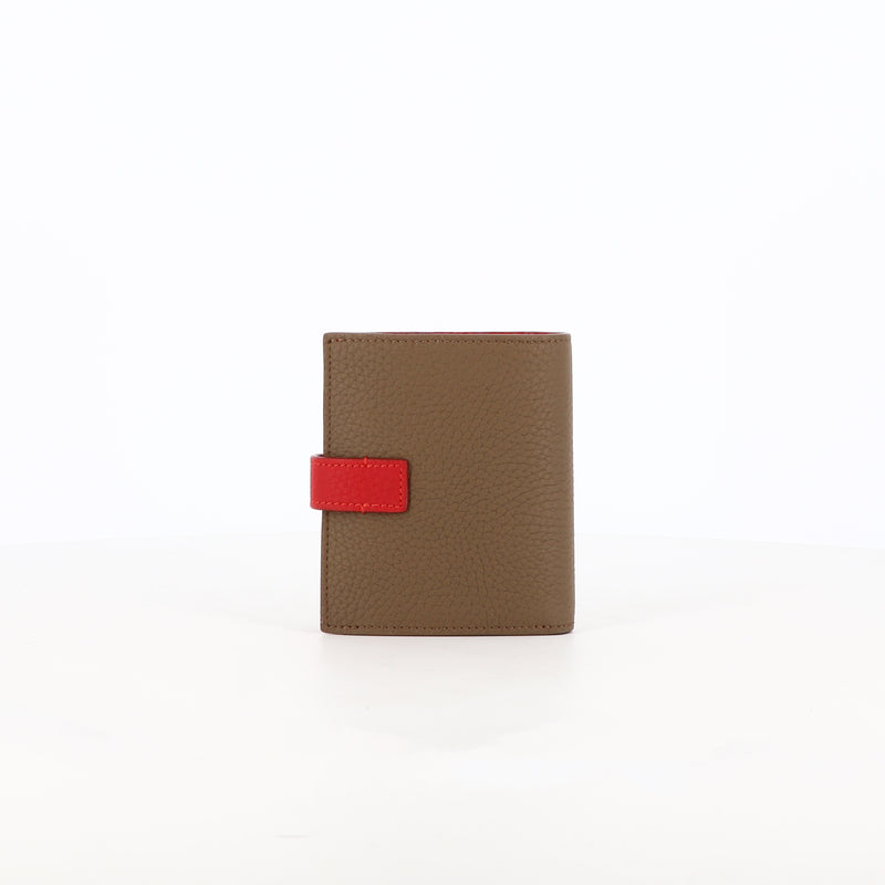 LEATHER BIFOLD WALLET TAUPE / RED