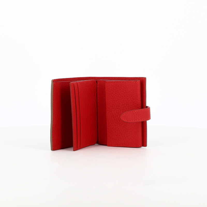 LEATHER BIFOLD WALLET TAUPE / RED