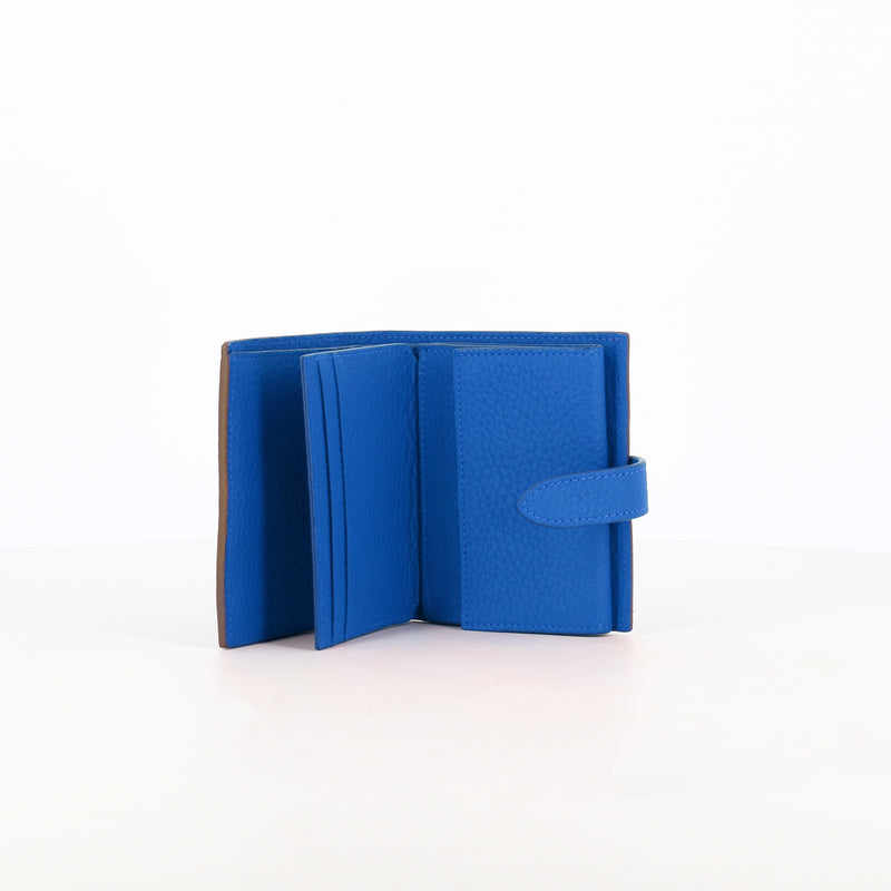 LEATHER BIFOLD WALLET TAUPE / TRANSAT BLUE