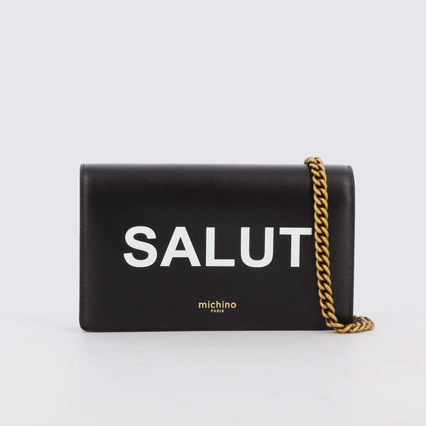 LEATHER BLACK WALLET ON CHAIN SALUT