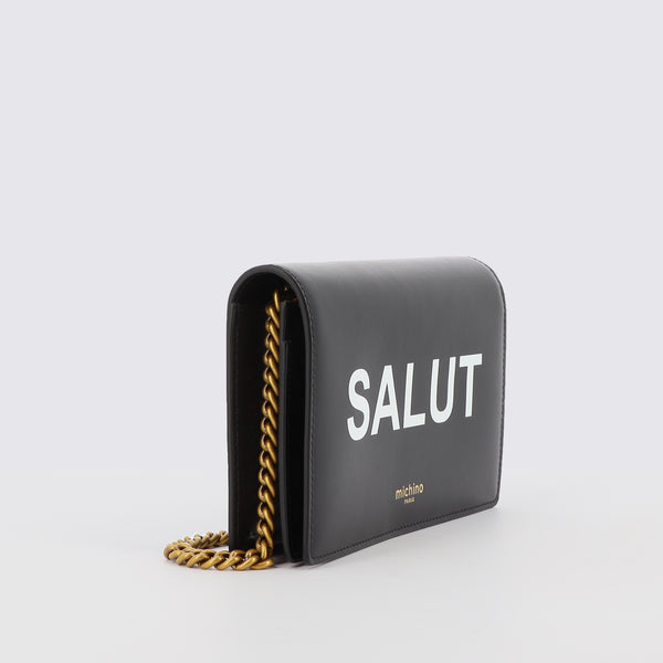 PORTEFEUILLE CHAINE SALUT EN CUIR NOIR