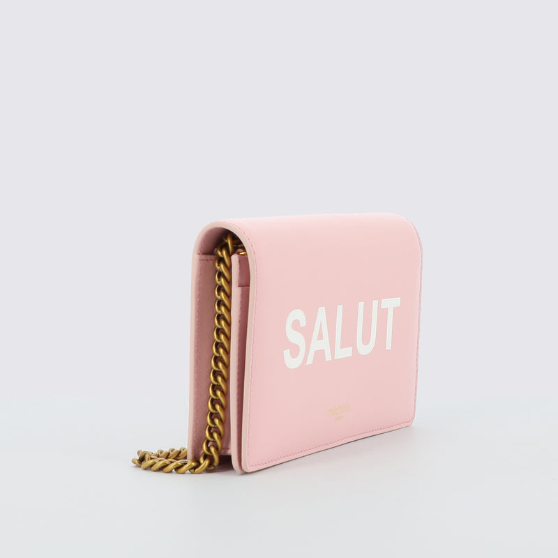 LEATHER LIGHT PINK WALLET ON CHAIN SALUT