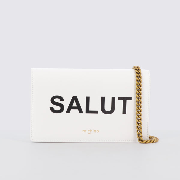 PORTEFEUILLE CHAINE SALUT EN CUIR BLANC