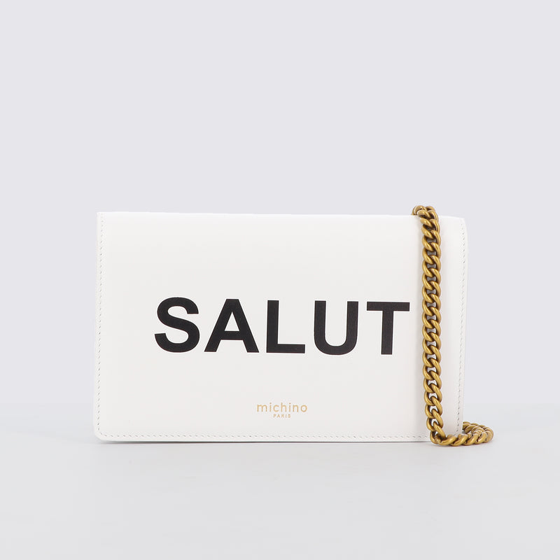 LEATHER WHITE WALLET ON CHAIN SALUT