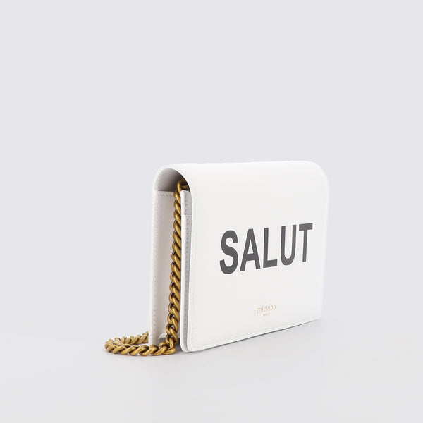 PORTEFEUILLE CHAINE SALUT EN CUIR BLANC