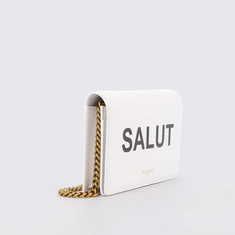 LEATHER WHITE WALLET ON CHAIN SALUT