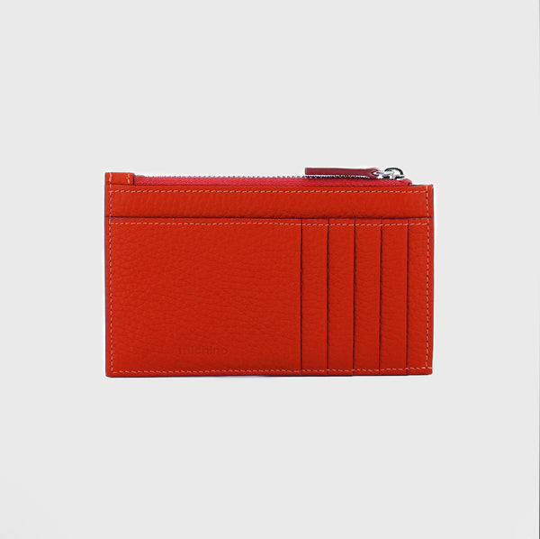 LEATHER ZIP CARD HOLDER RED
