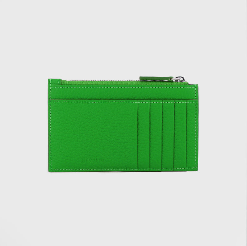 LEATHER ZIP CARD HOLDER GREEN BAMBOO
