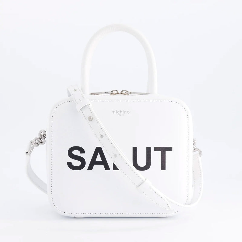 LEATHER HANDBAG PIGALLE SMALL WHITE SALUT